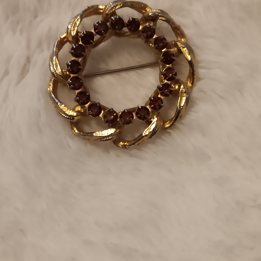 Vintage Gold and Brown Gem Brooch